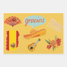 Spanische Kultur-Fiesta Sombrero, Gitarre und Blum Geschenkpapier Set