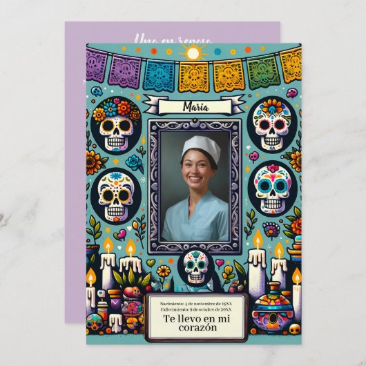 Spanische Lady von Guadalupe Gebet Schädel Invitat Einladung (Vorne/Hinten)