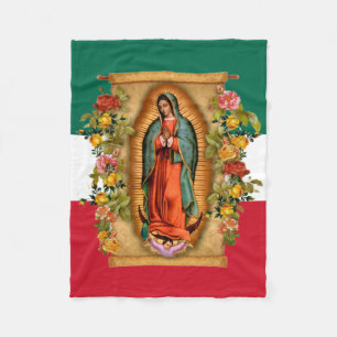 Spanische Lady von Guadalupe Mexikanische Flagge R Fleecedecke
