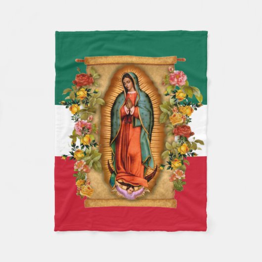 Spanische Lady von Guadalupe Mexikanische Flagge R Fleecedecke (Vorderseite)
