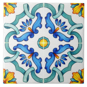 Spanische Majolika Blaue Blumenmosaik Fliese