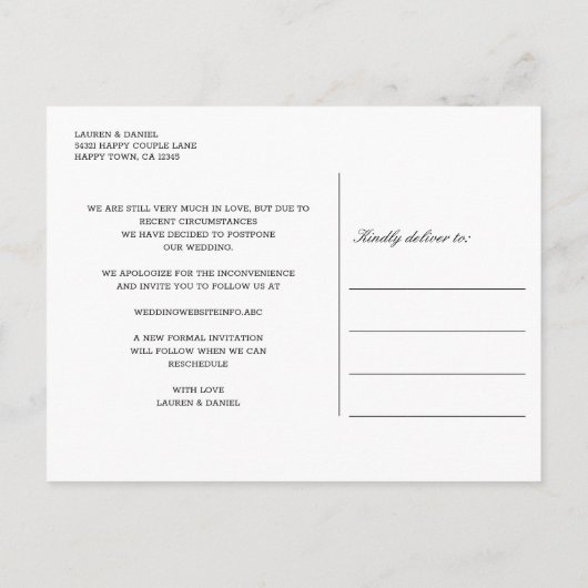 Spanische Marine Indigo Tile Änderung der Pläne WE Ankündigungspostkarte (Rückseite)