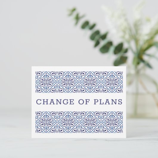 Spanische Marine Indigo Tile Änderung der Pläne WE Ankündigungspostkarte (Stehend Vorderseite)