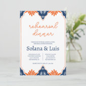 Spanische Marine & Orange Probe Dinner Einladung (Stehend Vorderseite)