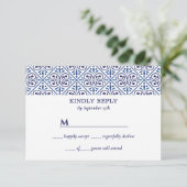 Spanische Marine Tile Mittelmeer Hochzeit rsvp Einladung (Stehend Vorderseite)