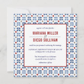 Spanische Marine und Rote Tile mexikanische Hochze Einladung (Vorderseite)