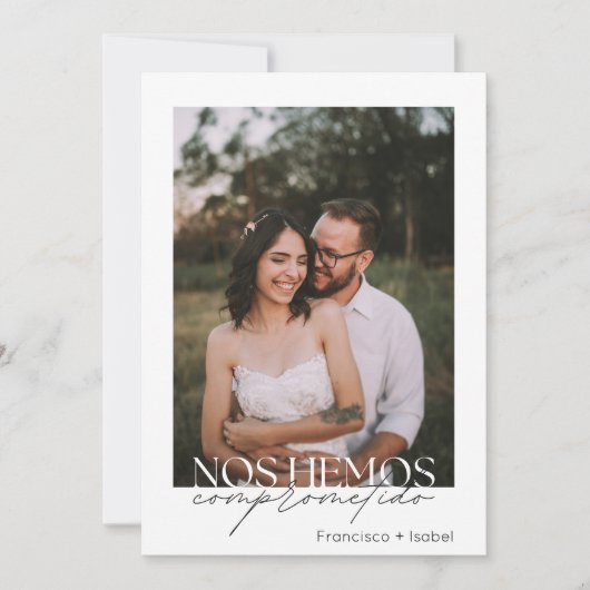 Spanische Minimal-Foto-Schwarz-weiß-Engagement-Par Einladung (Vorderseite)