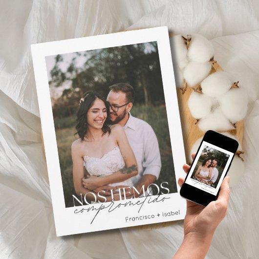 Spanische Minimal-Foto-Schwarz-weiß-Engagement-Par Einladung