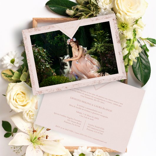 Spanische Mis XV Años Real Rose Gold Extravagante  Folieneinladung