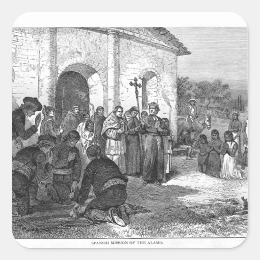 Spanische Mission der Alamo Quadratischer Aufkleber (Vorderseite)
