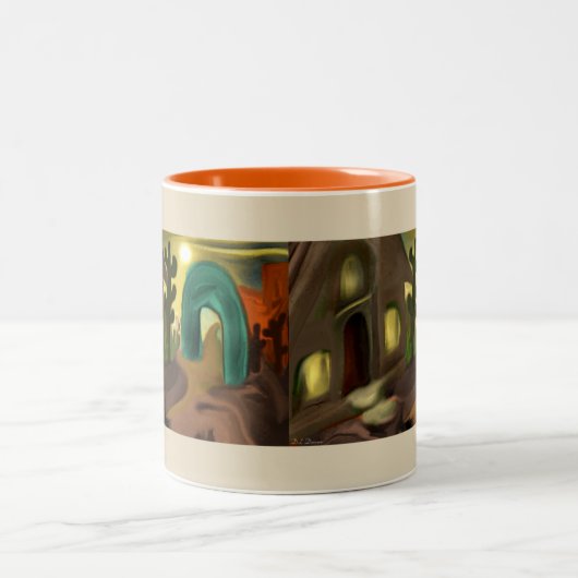 Spanische Mission Südwestliche Abstrakte Kunst Zweifarbige Tasse (Mittel)