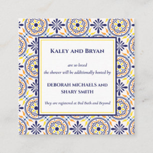 Spanische Navy Yellow Tile Mediterranean Custom V2 Quadratische Visitenkarte