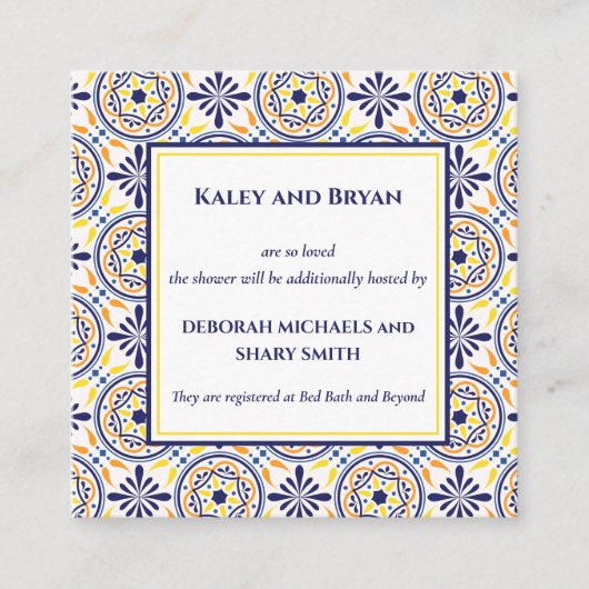 Spanische Navy Yellow Tile Mediterranean Custom V2 Quadratische Visitenkarte (Vorderseite)