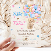 Spanische Nino o Nina Bear Balloon Gender Reveal Einladung