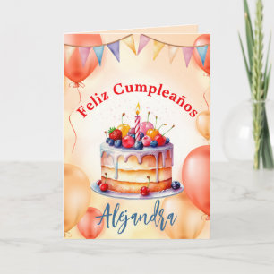 Spanische Orange Rosa Große Kuchen Ballons Geburts Karte