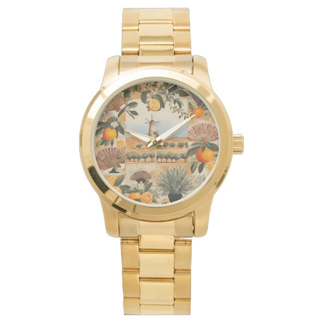 Spanische Orangen, Fans und Windmühle, Landschafts Armbanduhr (Vorderseite)
