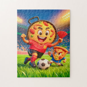 Spanische Paella gegen italienische Pizza im Fußba Puzzle