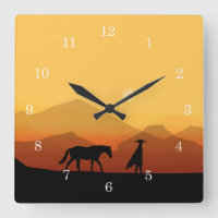 Spanische Pferd- und Silhouette-Uhr bei Sonnenunte