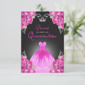 SPANISCHE PINK & SCHWARZE QUINCEAÑERA - ELEGANTE R DANKESKARTE (Stehend Vorderseite)