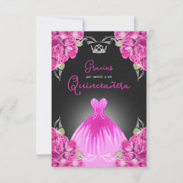 SPANISCHE PINK & SCHWARZE QUINCEAÑERA - ELEGANTE R DANKESKARTE