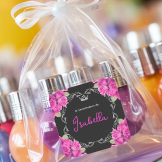 SPANISCHE PINK & SCHWARZE QUINCEAÑERA - ELEGANTE R QUADRATISCHER AUFKLEBER