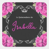 SPANISCHE PINK & SCHWARZE QUINCEAÑERA - ELEGANTE R QUADRATISCHER AUFKLEBER (Vorderseite)