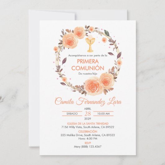 Spanische Primera Comunion Chalice Erste Kommune Einladung (Vorderseite)