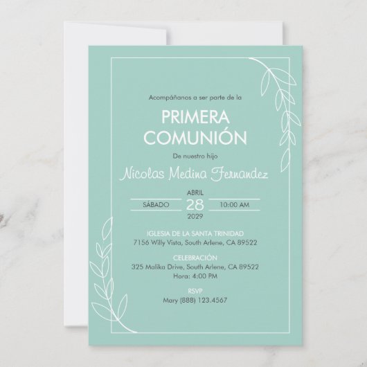 Spanische Primera Comunion Minimal Erste Kommune Einladung (Vorderseite)