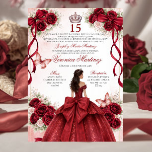 Spanische Quinceañera Burgunderrote 15 Jahre Prinz Einladung