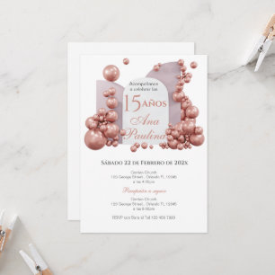 Spanische Quinceañera Rosa Ballons Einladung