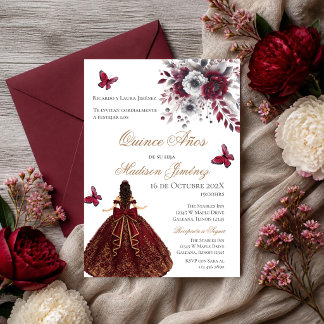 Spanische Quinceanera rote Blumen Einladung