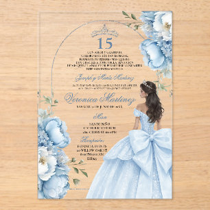 Spanische Quinceañera Staubblau 15 Jahre Prinzessi Acryleinladungen
