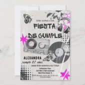 Spanische Retro Musik jedes Alters Schwarz & Rosa  Einladung (Vorderseite)