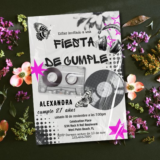 Spanische Retro Musik jedes Alters Schwarz & Rosa  Einladung