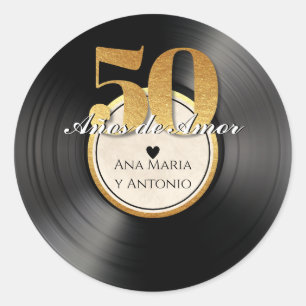 Spanische Retro-Vinyl-Schallplatte 50. Jubiläum Runder Aufkleber