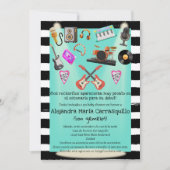 Spanische Rock'n'Roll Aquamarin Twins Baby Dusche Einladung (Vorderseite)