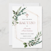 Spanische Rose Bautizo Grüne Save The Date (Vorderseite)