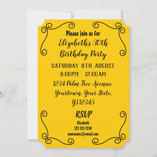 Spanische Rose Ecken Party vertikal Einladung (Rückseite)