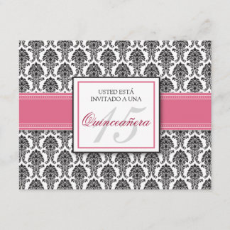 SPANISCHE Rose Pink Damask Quinceañera Invitación Einladung