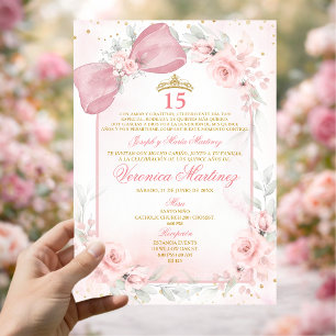 Spanische Röte Pink Schleife Kokette Prinzessin 15 Einladung