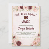 Spanische Röte und Burgunder Überraschung Geburtst Einladung (Vorderseite)