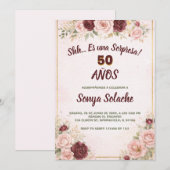 Spanische Röte und Burgunder Überraschung Geburtst Einladung (Vorne/Hinten)