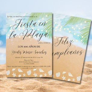 Spanische Sandy Beach Lights 100. Geburtstagsparty Einladung