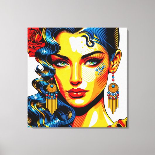 Spanische Schönheit - Pop Farben Portrait Leinwanddruck (Vorderseite)