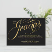 Spanische Schwarz-Gold-Kalligrafie-Beerdigung  Dankeskarte (Stehend Vorderseite)