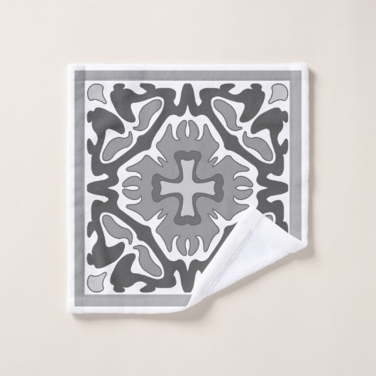 Spanische Schwarzweiss-Fliesen Badhandtuch Set (Waschlappen)