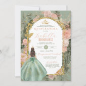 Spanische Seite Green Quinceñera 15 Anos Einladung (Vorderseite)