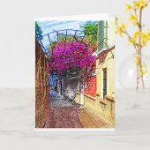 Spanische Straße mit violetten Blumen Karte (Gelbe Blume)