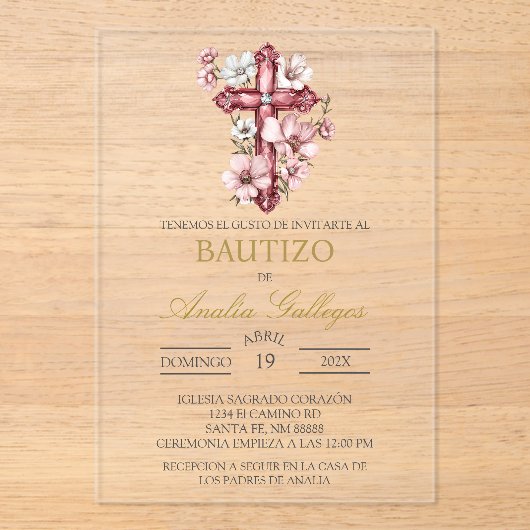 Spanische Taufe für Acrylic Crucifix - Einladung (Vorderseite)