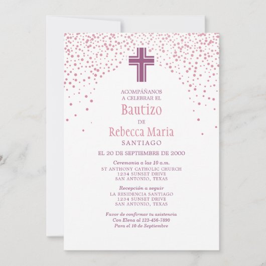 Spanische Taufe für Mädchen Einladung (Vorderseite)
